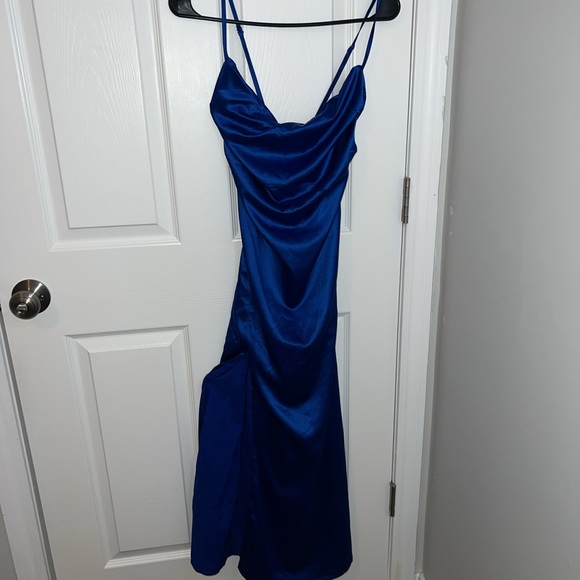 A-line Sweetheart Cutout Satin Dress With Slit Royal Blue